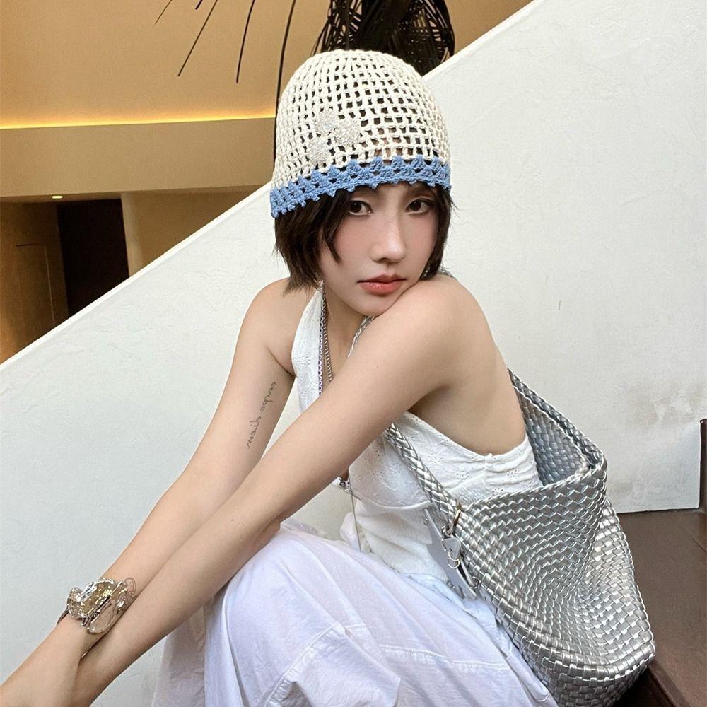 Thin Crochet Flower Hat Handmade Hollow Out Knitted Hat Cute Beanies Hat Apparel Accessories