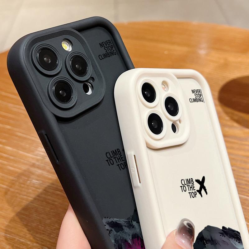 For iPhone 16E 15 Pro Max 14 Pro 13 12 11 XR XS 8 7 Cover Airplane Mountain Pattern Lens Protection TPU Shockproof Soft Silicone Phone Case Shell