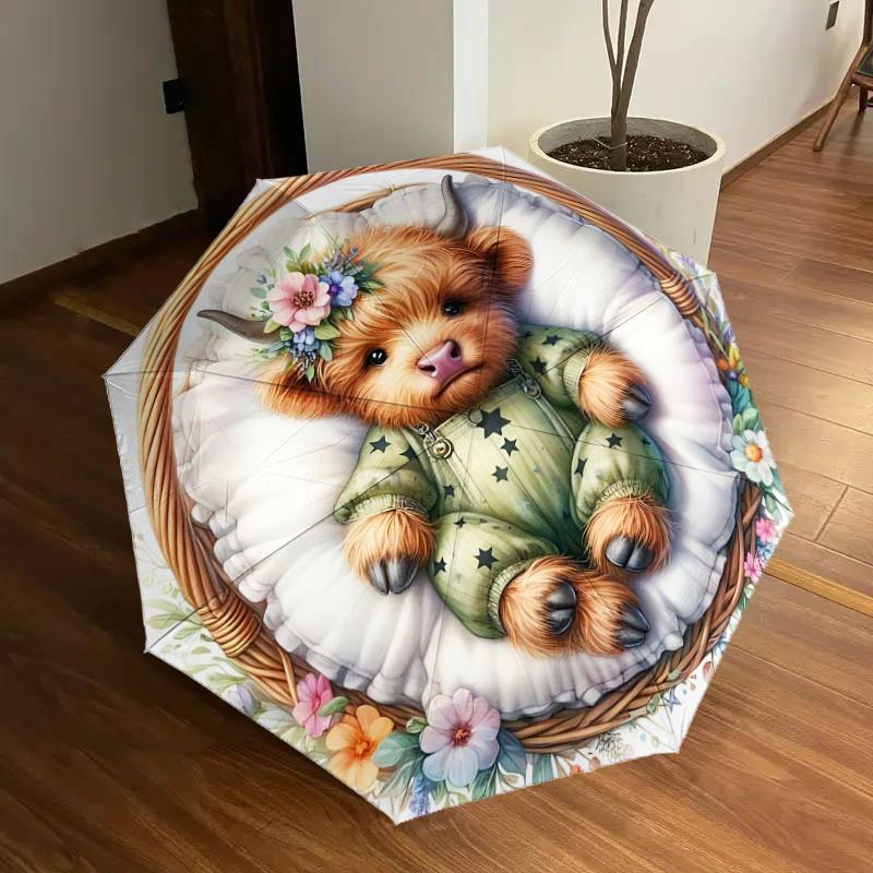 Floral Starry Night Teddy Bear Basket - Perfect for Fans, Travelers, Everyday Use, Festive Gifts with Automatic Opening Umbrella, Foldable D