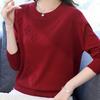 Women's Thin Crew Neck Knit Sweater Spring and Autumn Loose Solid Color Knit Pullover Top