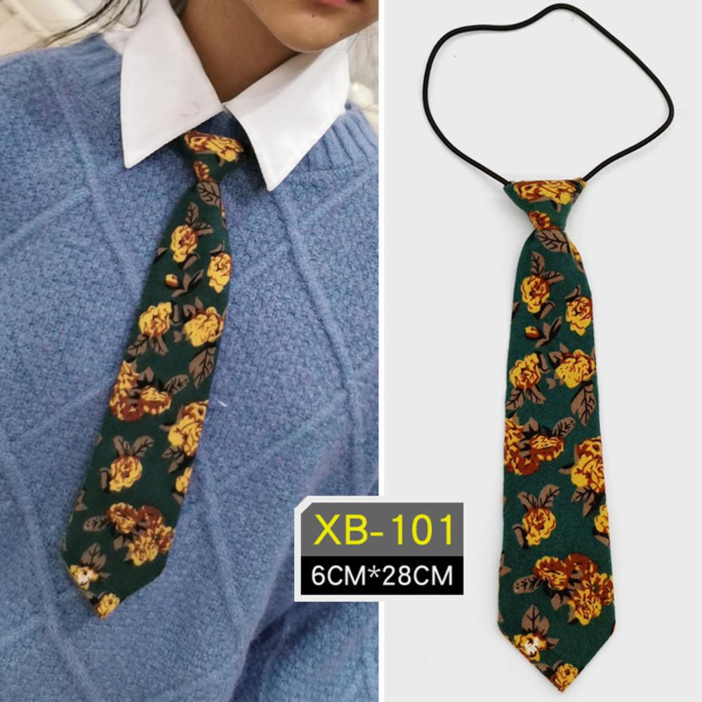 6CM Floral Lazy-tie Rubber Band Neckties For Women College Girls Shirt Uniform Neckwear Korean Style Narrow Knot Free Small Ties