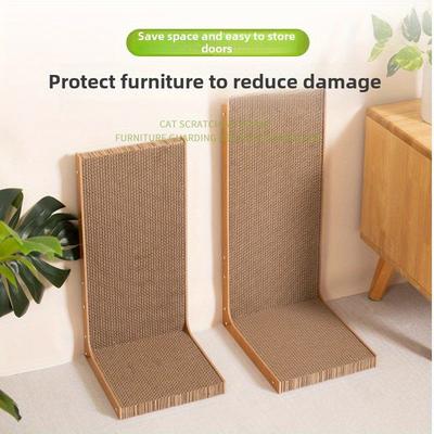 Rascador para gatos duradero con doble textura en forma de L | Rascador de cartón compacto con base antideslizante, protege los muebles y entretiene a los gatos