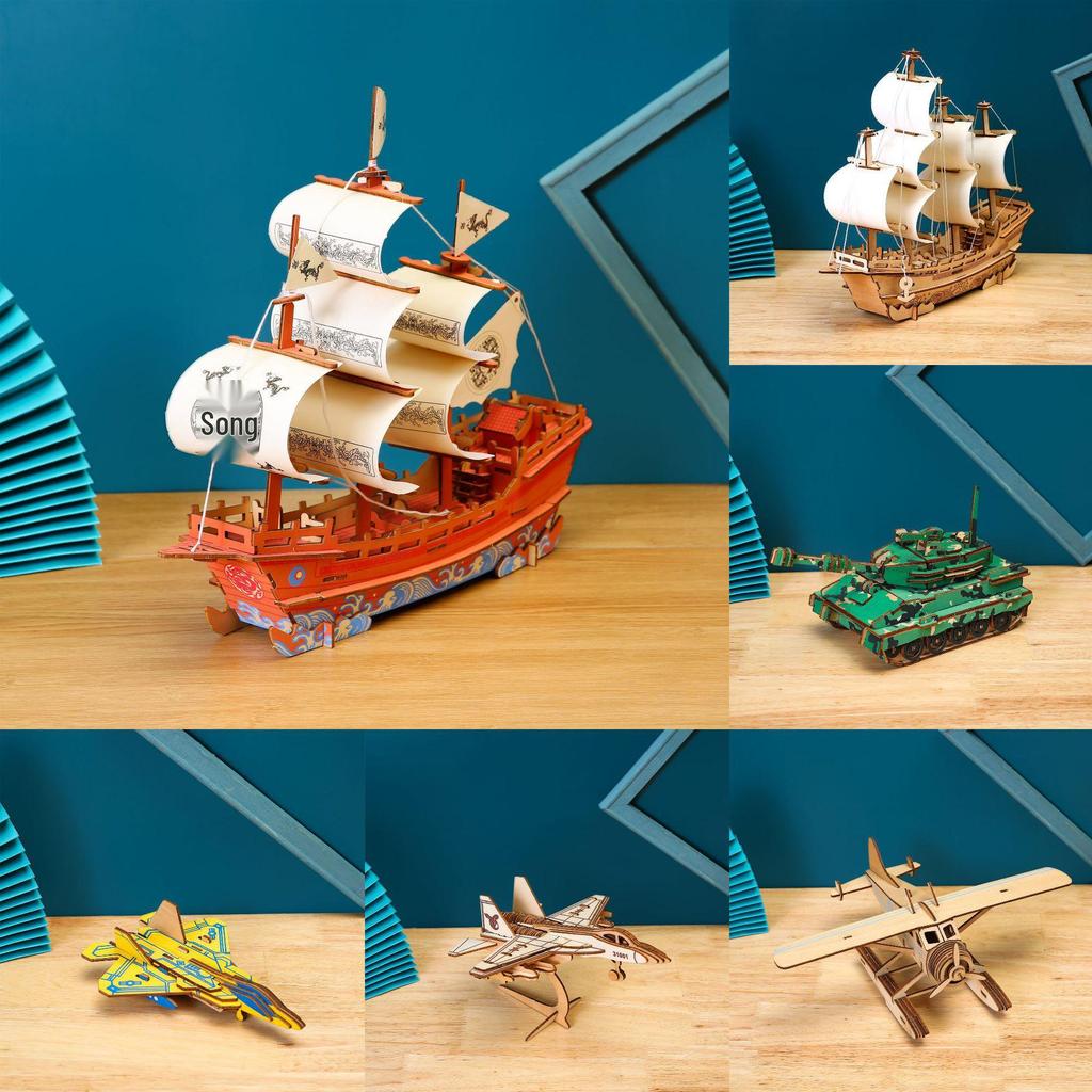 3D Wooden Fighter Bomber & Warship Puzzle Toy for Kids