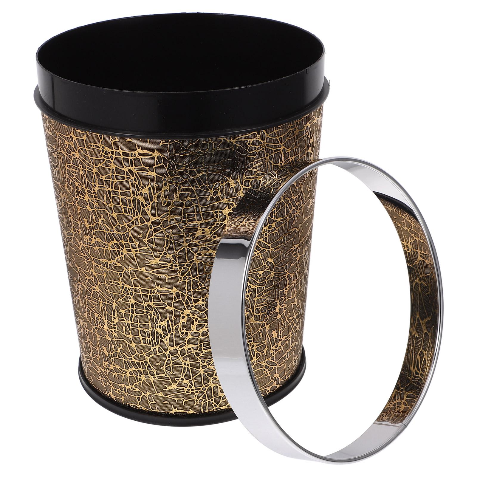 

Retro Decor Garbage Can Household Small Waste Paper Bucket Golden Trash Office