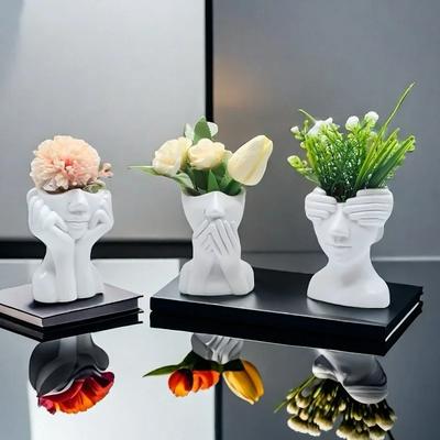 2026 New Resin Vase Nordic Human Face Flower Vases Home Decor Creatrive Art Sculpture Human Head Abstract Plant Flower Pot YUZI