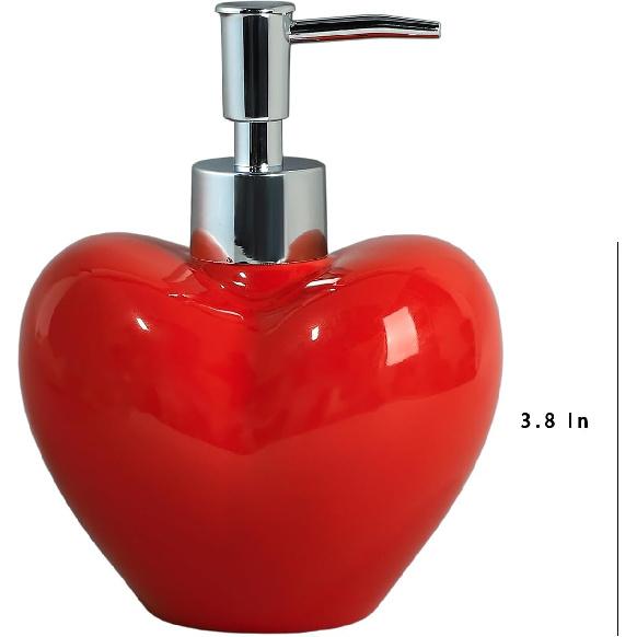 Bicuzat Red Heart Shaped Soap Dispenser with Plastic Pump, Refillable Lotion Soap Bottle, Lotion Bottle, Hand Soap Dispenser, Home Decoration