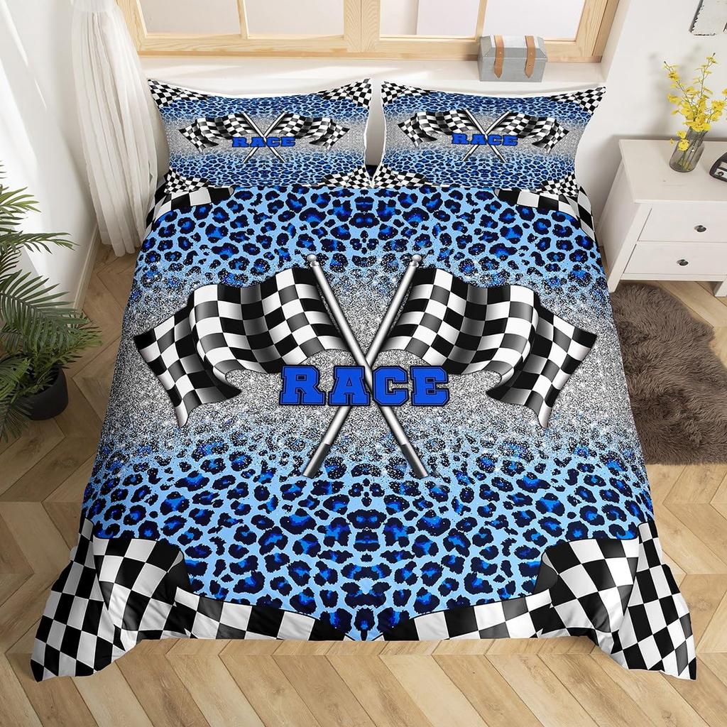 Checkered Flag Duvet Cover Sets for Teens Adults Queen Lightweight Quilt Covers Racing Themed Bedding Set Bedroom Decor No Quilt