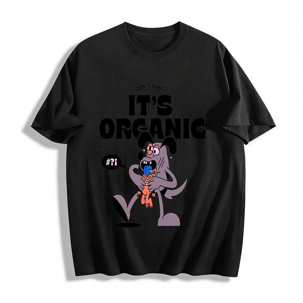 

Don t Panic It s Organic Funny Dog Graphic Casual Tee Pure cotton T-shirt XXS