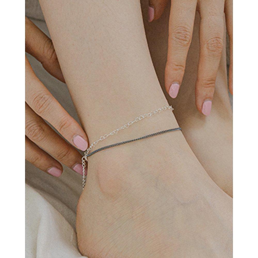 Mimi.J Jewelry 925 Silver Heart Black Chain Double-Line Anklet