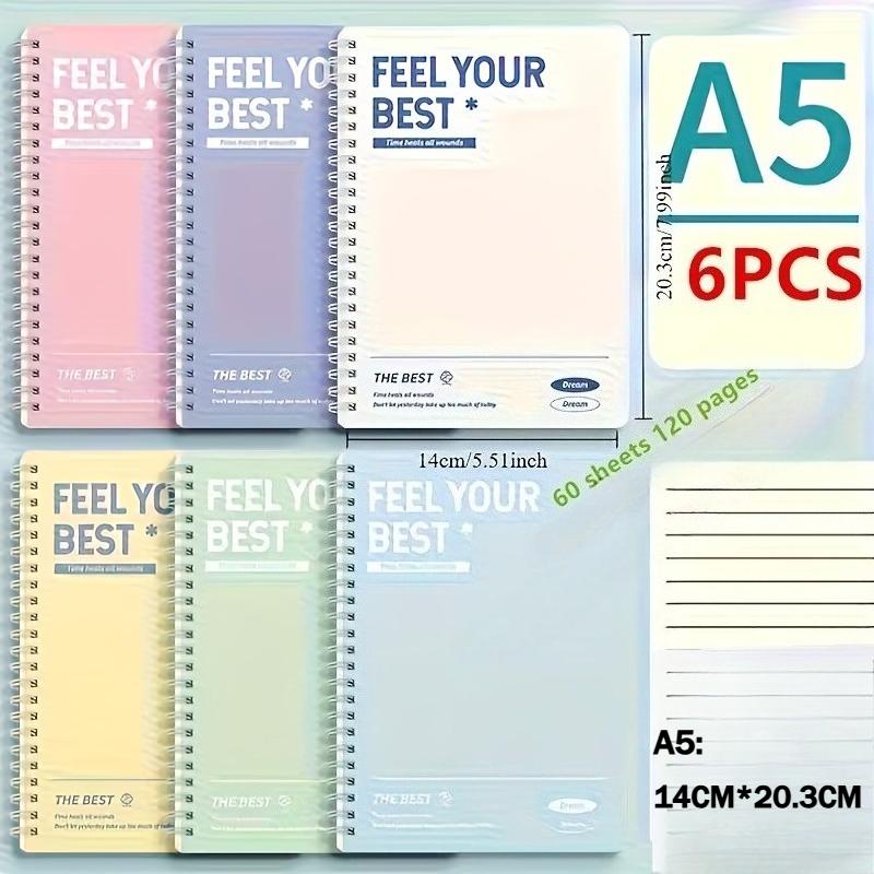 6pcs Spiral Notebook, Simple A5/B5 Hardcover Spiral Notebook, Tear-out Pages with Horizontal Lines, Office and School Supplies