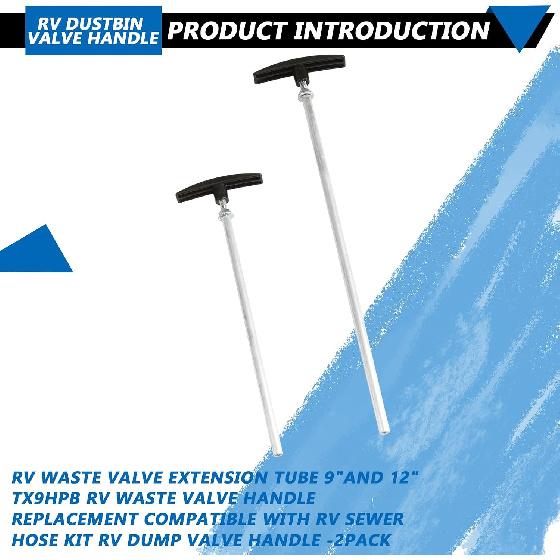 RV Waste Valve Tube Extension Kit 9"and 12" for Valterra/Camco Waste Valve | rv black tank handle RV Dump Valve Handle Replacement Set, RV Sewer Hose