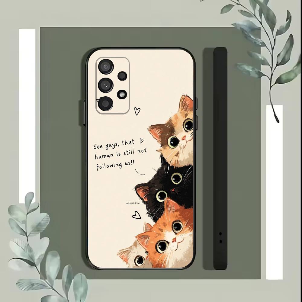 Urocza Popularna Kawa Kot Kreskówka Etui na Telefon Dla Samsung S25,S24,S21,S22,S23,S30,Ultra,S20,Plus,Fe,Lite,5G Czarne Pokrowiec