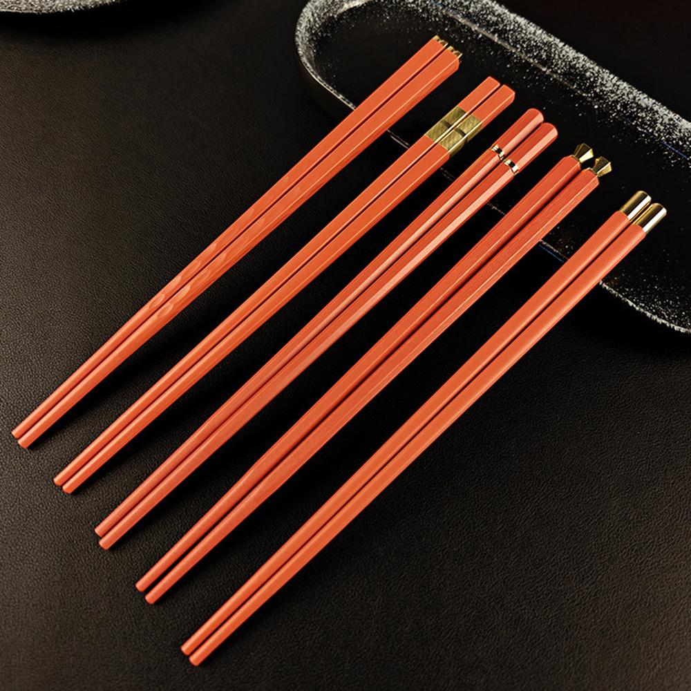 Orange 5 Pairs Chinese Chopsticks Sushi Sticks Korean Chopsticks Reusable Alloy Chop Sticks Kitchen Tableware Tool Accessories