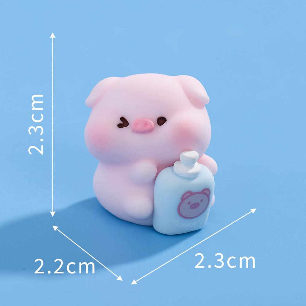 6Pcs/set Cartoon Shower Pig Miniatures Resin Animal Ornaments Moss Terrarium Micro Landscape Fairy Garden Decoration