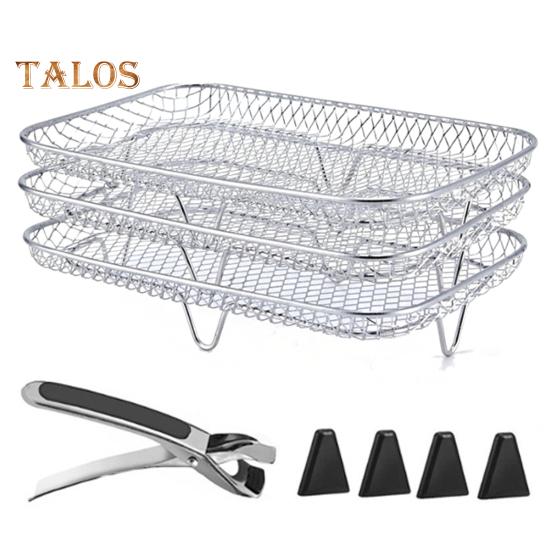 

3-слойная квадратная, круглая, прямоугольная стойка для фритюрницы, набор стеллажей для дегидратора из нержавеющей стали с 4 силиконовыми ножками, зажимом для защиты от ожогов, штабелируемая фритюрница Rectangle