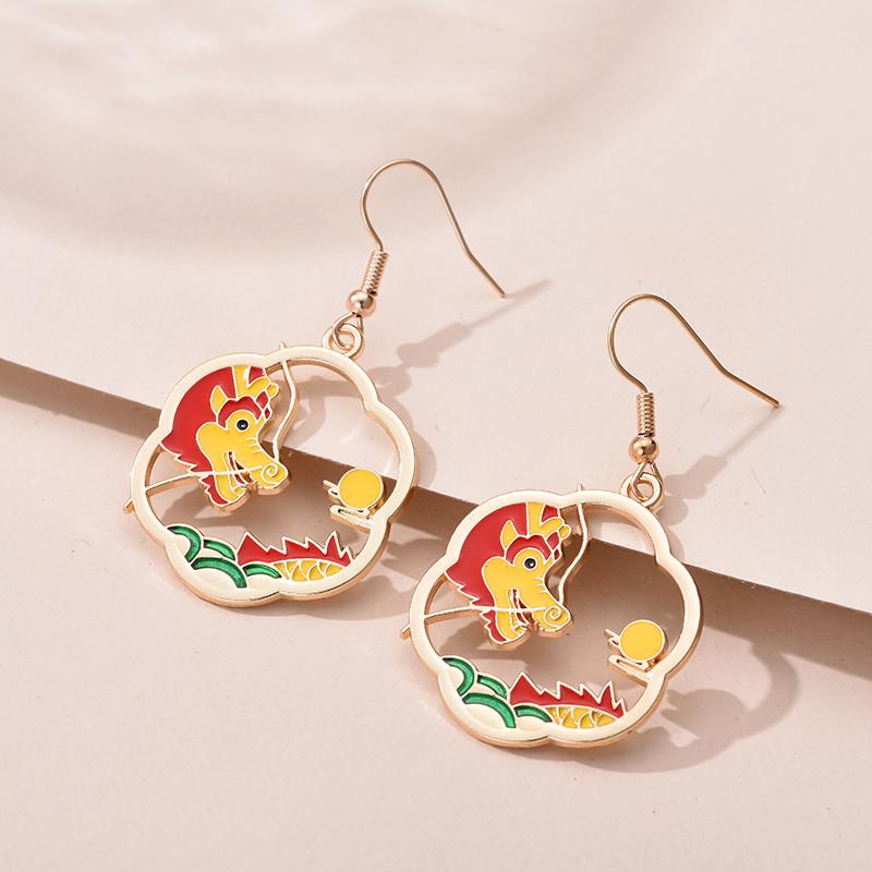 Trendy Cute Animal Drop Dangle Earrings For Women Girls Cat Rabbit Koi Dragon Colorful Enamel Golor Color Earrings Pendientes