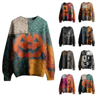Langärmliger Pullover für Damen O-Ausschnitt Lässig Niedlich Druck Strick Oversized Pullover