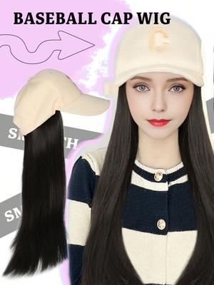 Baseball Cap Hair Extensions For Women With Adjustable Hat 18 Inch Wig Long Straight Stylish Wigs Baseball Cap Wigs For Daily Use