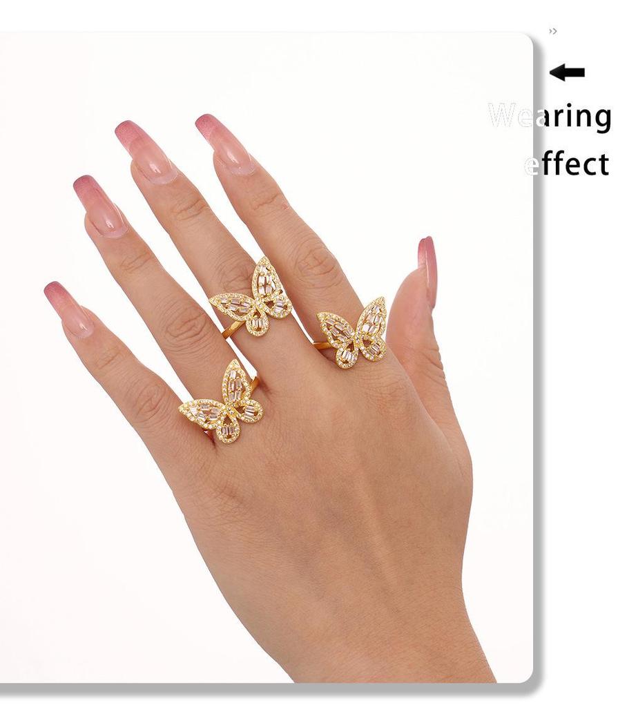 Qiong Yao Butterfly Fairy Zircon Ring: Stylish 18K Gold-Plated Copper Openable Design