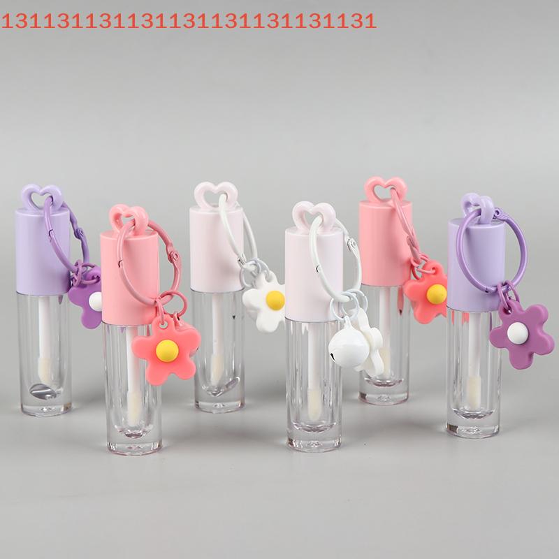 2.5ml Pink Heart-shaped Lip Enamel Tube With Keychain And Brush Rod Lip Gloss Tube Empty Bottle Lips Glaze Container Makeup Tool
