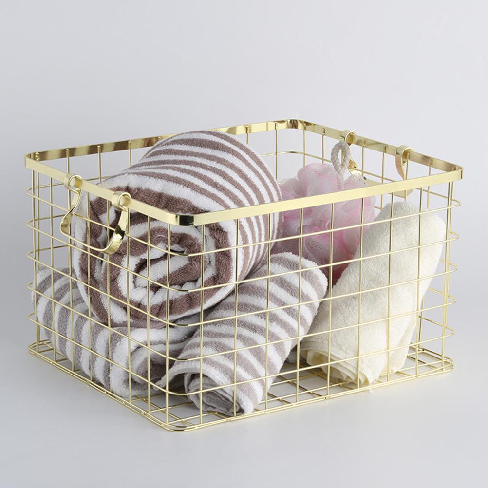 1pc Iron Storage Basket Multifunction Foldable Iron Basket Laundry Organizer Metal Basket Household Solution Kitchen Bedroom Use