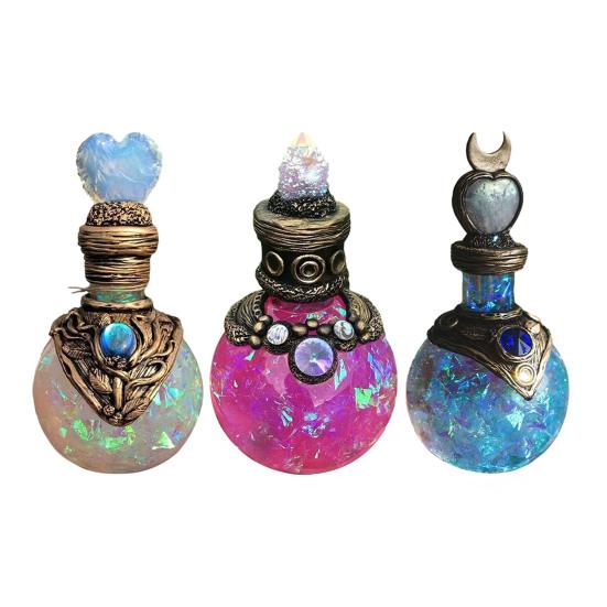 Magic Potion Bottle Mermaid Aura Perfume Bottle Vintage Resin Quartz Gemstone Wishing Bottle Handmade Gift for Her Girlfriend Wife