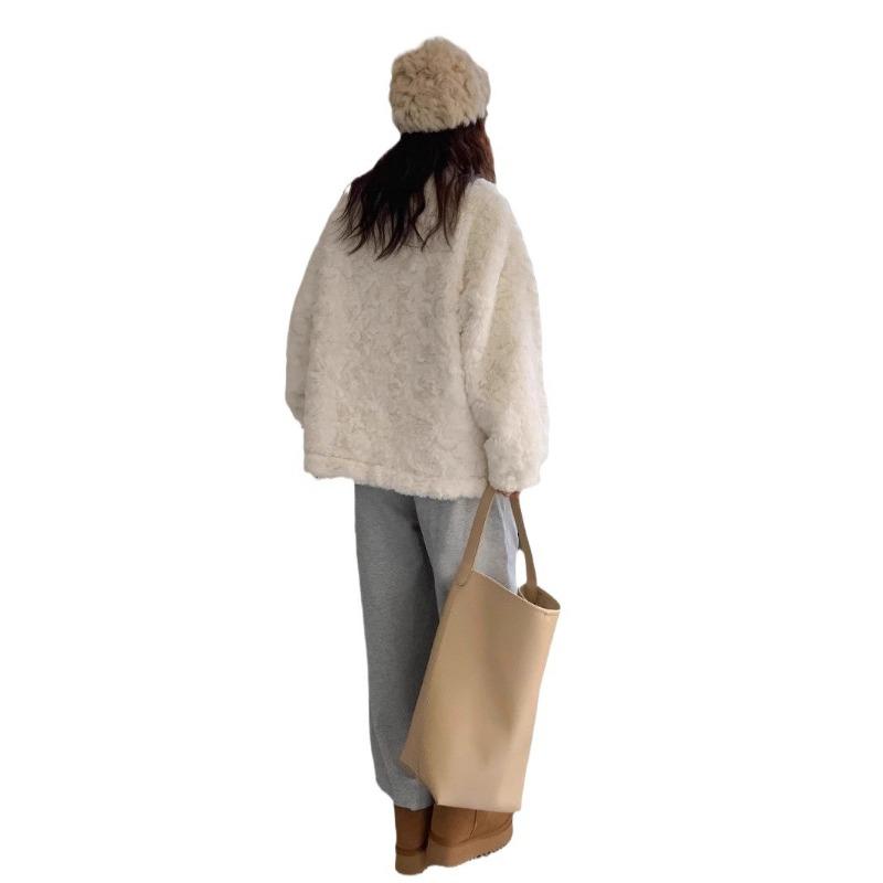 Lamb fur coat women's winter new loose soft waxy small stand-up collar plush top