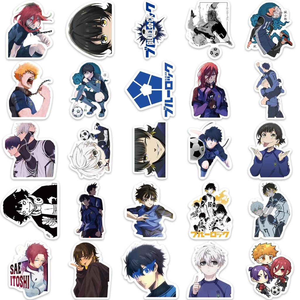 50 Pieces of Blue Prison Stickers Featuring Cartoon Anime Characters: Kazuma Kiyo, Hachiro Fura, and Renya Kunagami