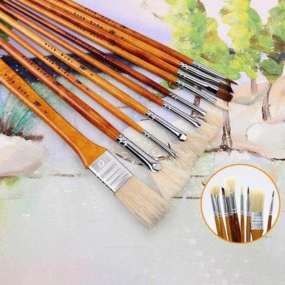JOWOART 10 sztuk zestaw gwasz Art Test uczeń włosia świni propylenowy pędzel do farby olejnej Fishtail w kształcie wachlarza ręcznie malowany na zewnątrz przenośny