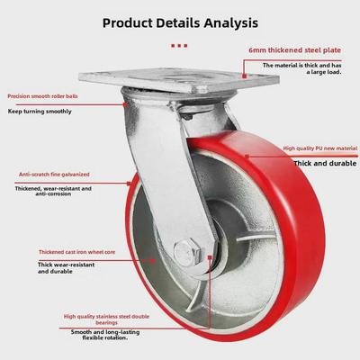 Ruote in PU con Nucleo in Ferro Pesante - 4, 5, 6, 8 pollici Silenziose e Resistenti all'Usura