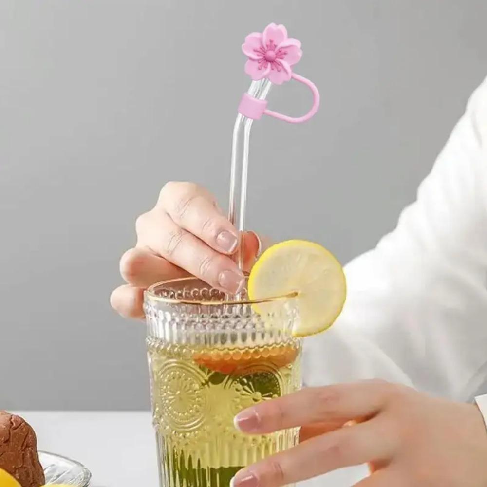 Dust-Proof Cherry Blossoms Straw Cover Silicone Straw Tips Begonia Flower Straw Topper  Party
