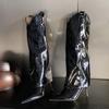 Fashion Eilyken Winter Pointed Toe Patent Leather Women Knee High Boots Sexy Thin High Heels Prom Female Shoes