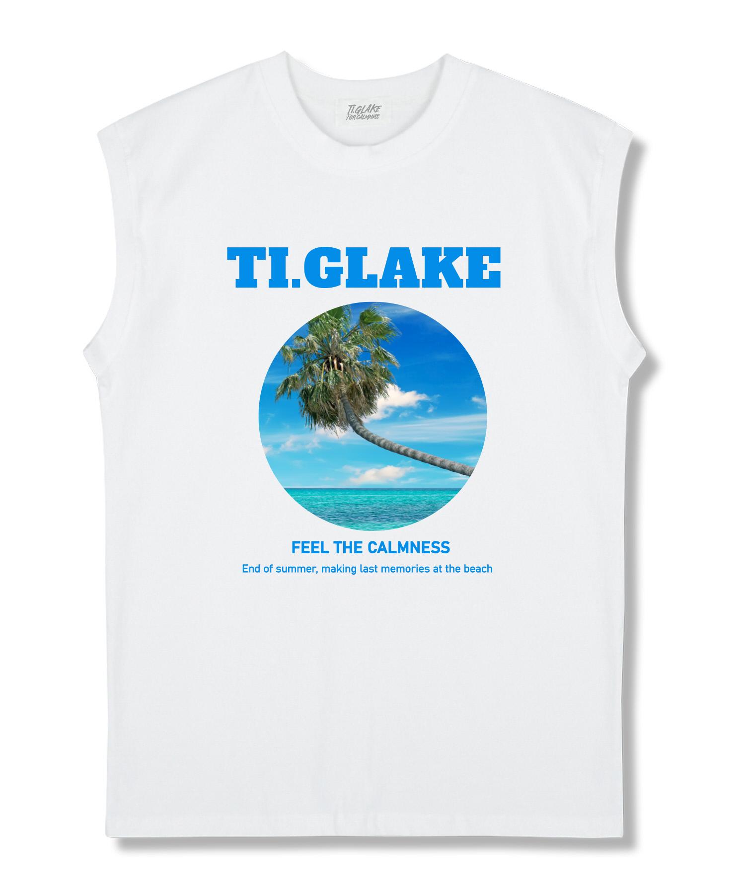 Tee Glake Cool Palm Tree Beach Oversized Sleeveless T-Shirt White L
