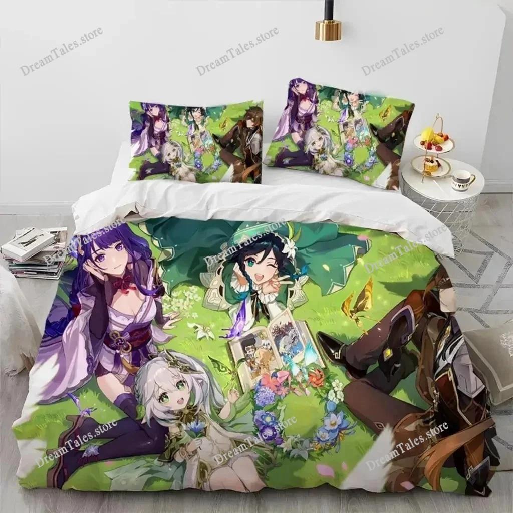 3D Print Genshin Impact Bedding Set Boys Girls Twin Queen King Size Duvet Cover Pillowcase Bed Boys Adult Home Textileextile