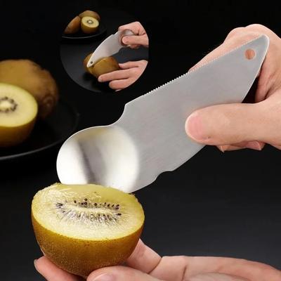2pecs 304 Food Grade Stainless Steel Kiwi Spoon Kiwi Serrated Peeling Spoon Avocado Meat Cutting Tool Kitchen Accessories