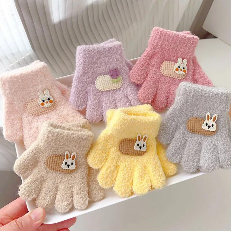 Winter Knitted Gloves Cartoon Warm Mittens Toddlers Outdoor Cartoon Pattern Cute Gloves for Child Kids Baby Girls Boys 1-3Y