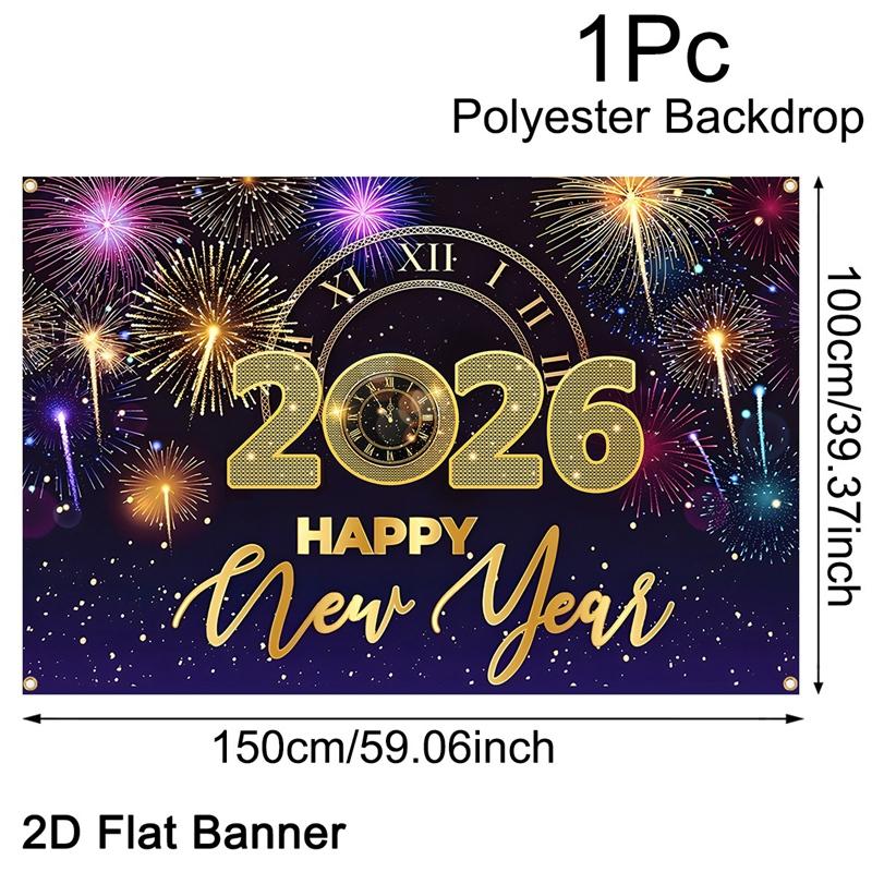 2026 Happy New Year Backdrop Banner Fireworks Champagne New Year Celebrations Christmas Party Photo Background Decoration Banner