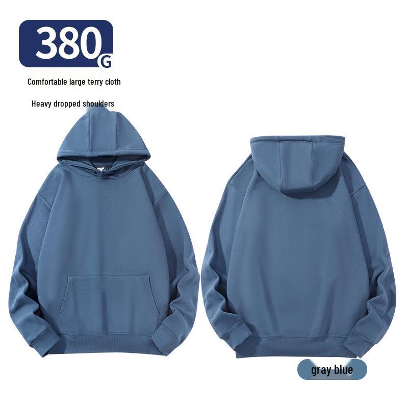 Unisex Heavy-Duty 380g Hoodie, Drop-Shoulder, Loose Fit, Solid Color Cotton, Ideal for Autumn/Winter Sports, Available In Stock. 