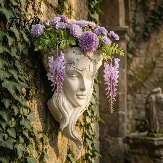 Harz Portrait Relief Skulptur Feen Gesichtsform Wandpflanzer, Mädchen Blumentopf, Wandmontierte Pflanzgefäß Vase für Innen Außen, Kaktus, Kräuter, Luft