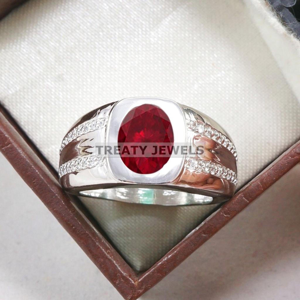 Ruby Oval Cut Gemstone With 925 Sterling Silver Ring For Men's #B548 JL375686406833