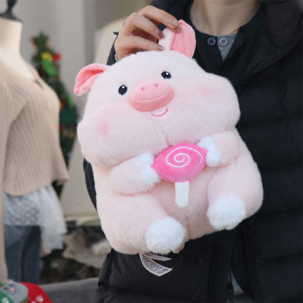 Fluffy Pig Holding Lollipop Plush Toys PP Cotton Stuffed Pig Plushie Doll Birthday Parties