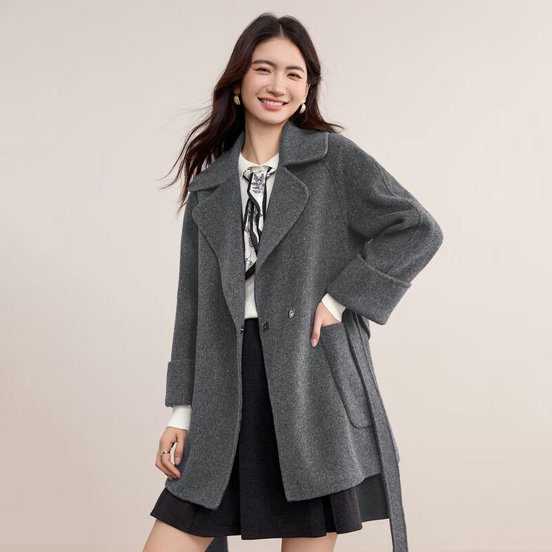 Women's 100% Wool Notched Lapel Double-faced Mid-length Winter Coat