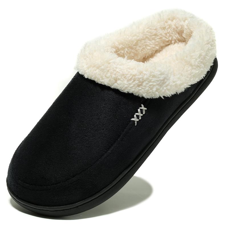 Fashion Men's Slippers Home Winter Indoor Plush Warm Shoes Thick Bottom Plush Waterproof Leather House Slippers Man Suede Cotton Shoes