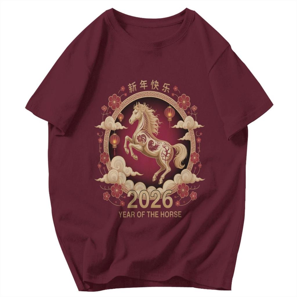 Herren T-Shirt 2026 Feuerpferd Chinesisches Neujahr Pferd Vintage Idee Y2K Grafik-T-Shirts Unisex Oberteile T-Shirts