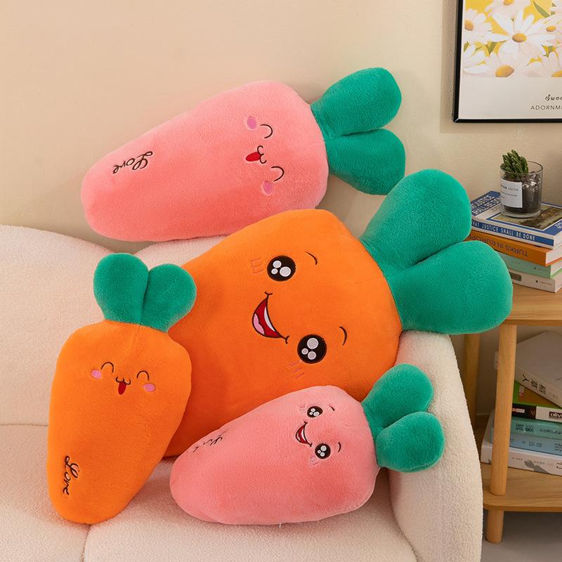 Rabbit Hair Carrot Plush Toys for Girls Sleeping Pillow Round Eyes Radish Rabbit Bedside Cushion Home Decoration