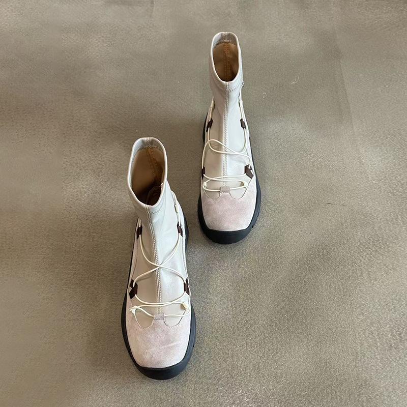 

Версия из коровьей кожи~ нишевые ретро ботинки на толстой подошве с круглым носком, женские модные спортивные кожаные короткие ботинки, ботинки Мартин, ботинки-носки 40