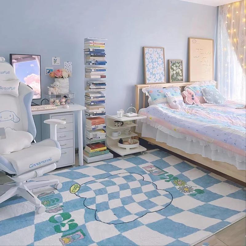 Modern Geometric Style Living Room Rugs Dopamine Checkerboard Decoration Fluffy Soft Bedroom Carpet Lounge Washable Floor Mat