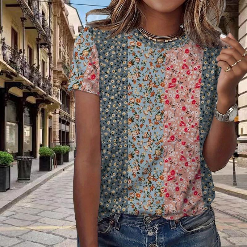 

Модная женская футболка с креативным цветочным принтом, забавная повседневная футболка с круглым вырезом и короткими рукавами, летняя женская футболка XL