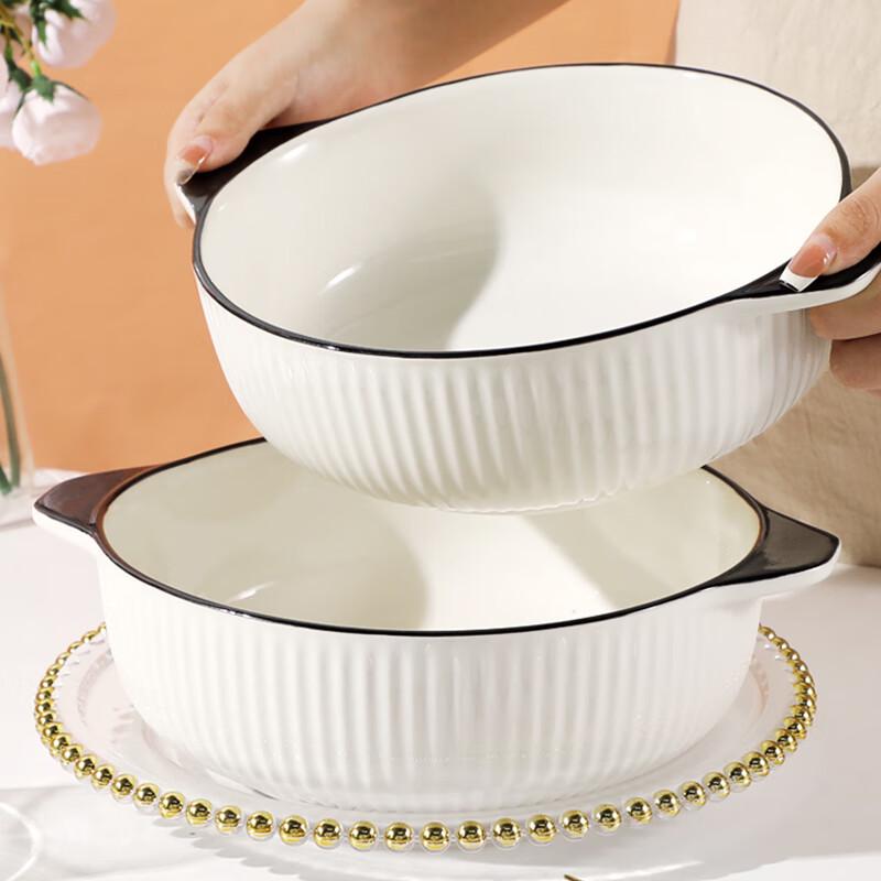 JIWU Forest Large Double-Handle Ceramic Soup Bowl