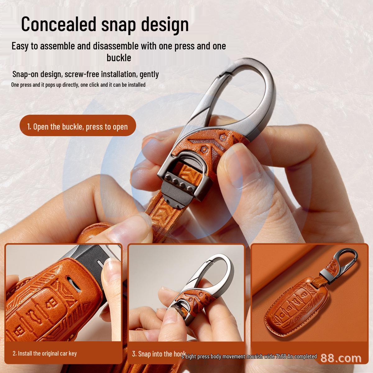 Premium Genuine Leather Key Case for Great Wall Haval H6/M6/H2/F7 & Big Dog Models Model B, 4 Button, Volcano Red Single Shell